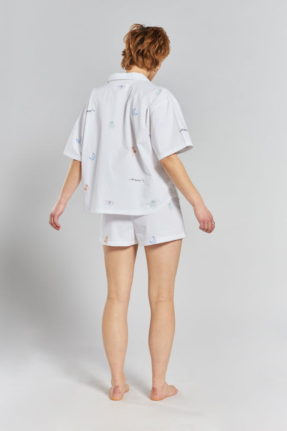 Tsubaki Embroidered Ethical-Cotton Shorts - Glacier White