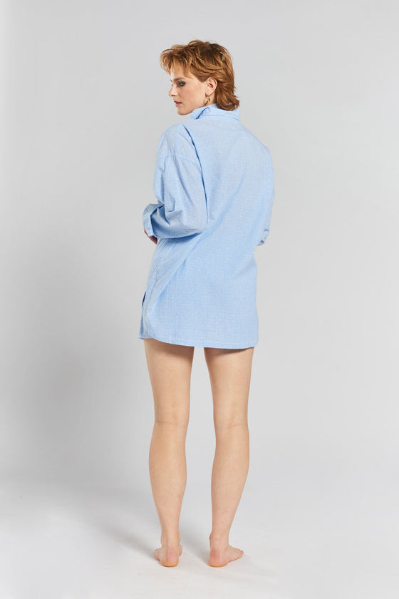 Yew Striped Ethical-Cotton Pyjama Shirt - Mountain Blue