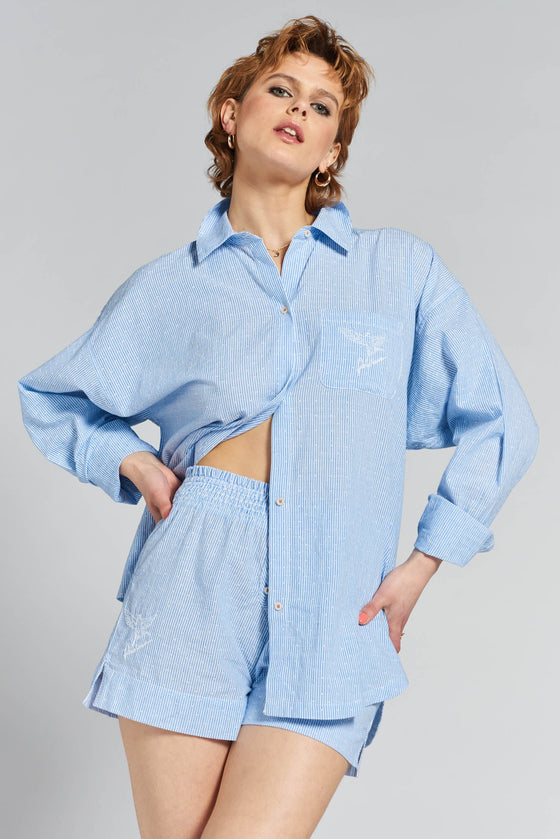 Yew Striped Ethical-Cotton Pyjama Shirt - Mountain Blue