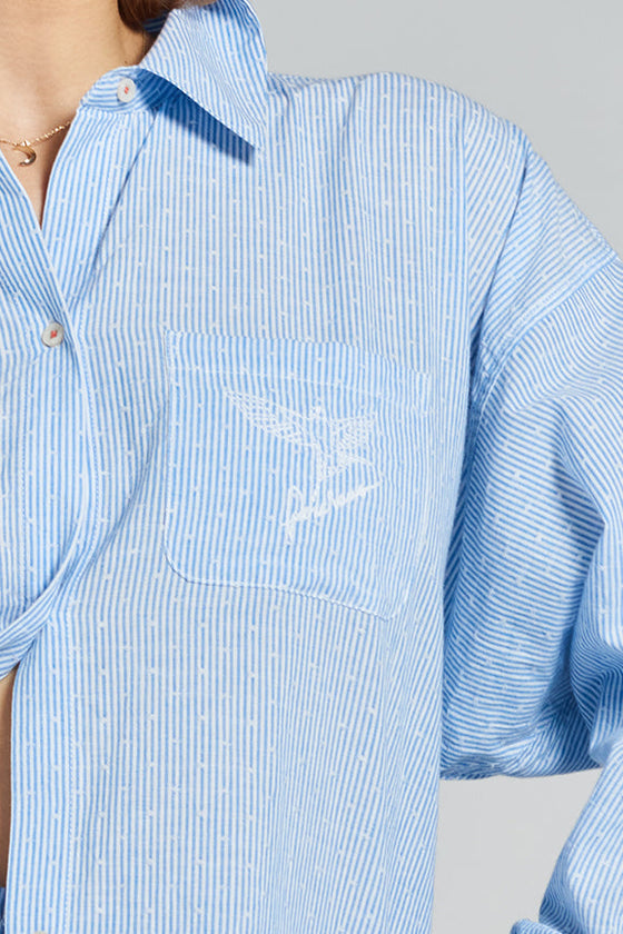 Yew Striped Ethical-Cotton Pyjama Shirt - Mountain Blue