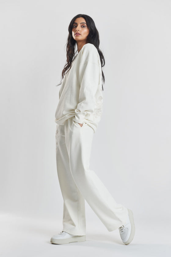 Sitka Blossom-Embroidered Ethical-Cotton Joggers - Moonlight White