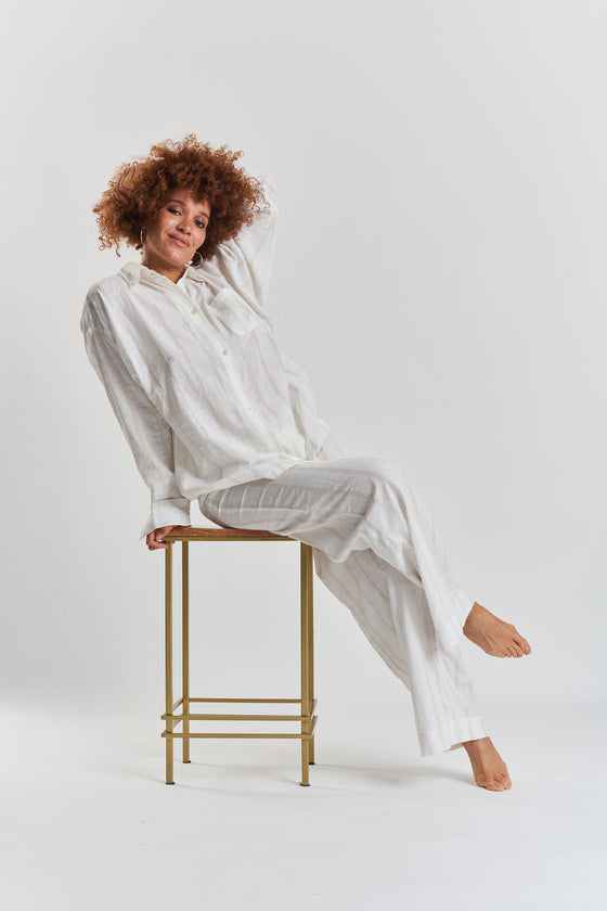 Robinia Ethical-Cotton Wide-Leg Pyjama Trousers - Summer Sand Beige