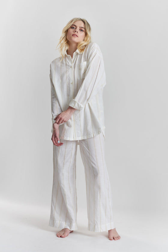 Robinia Ethical-Cotton Wide-Leg Pyjama Trousers - Summer Sand Beige