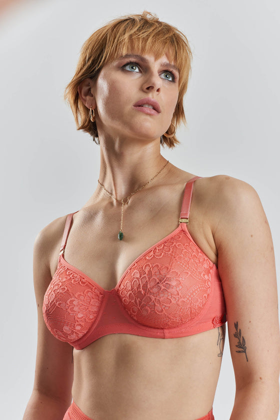 Betula Recycled-Tulle Underwired Balconette Bra - Canyon Peach