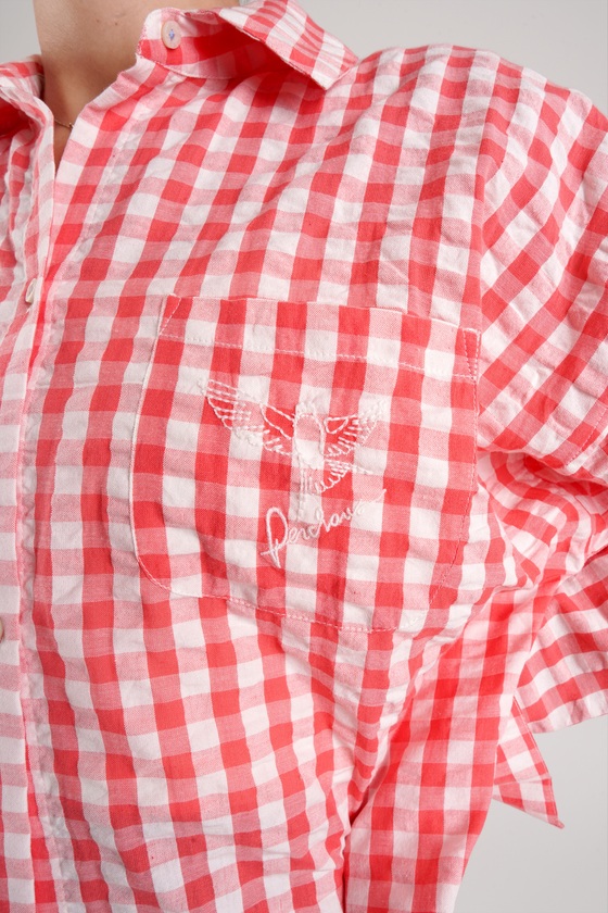 Yew Gingham Check Ethical-Cotton Pyjama Shirt - Canyon Peach Peachaus