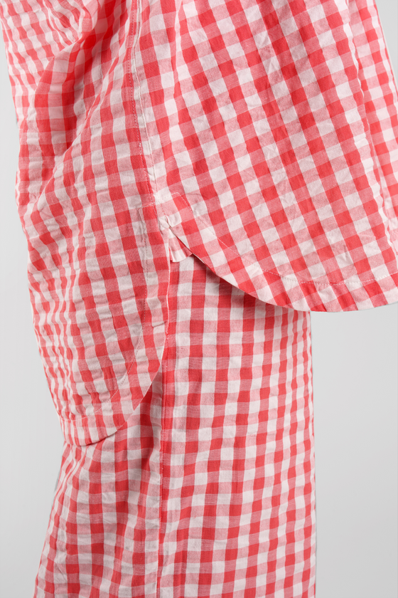 Yew Gingham Check Ethical-Cotton Pyjama Shirt - Canyon Peach Peachaus