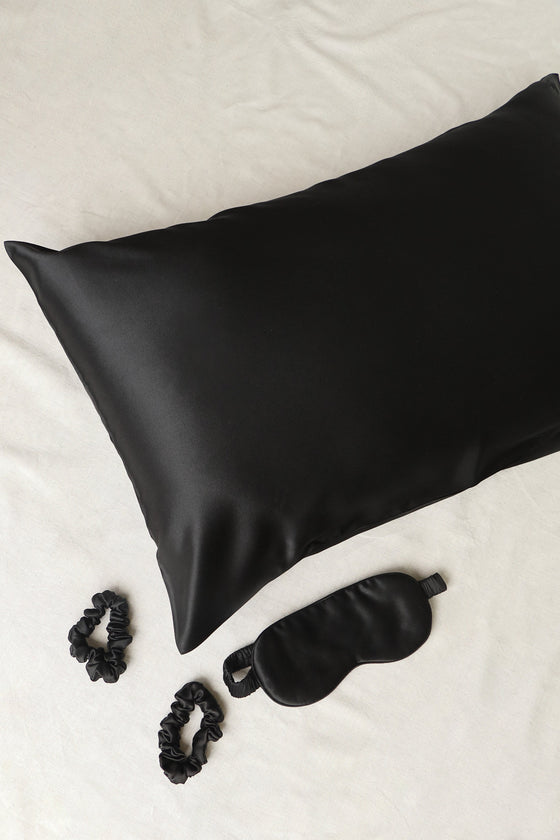 Black 100% Mulberry Silk Pillowcase & Eye Mask Set NESS & ME