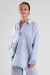 Yew Beach Stripe Ethical-Cotton Pyjama Shirt - Mountain Blue Peachaus