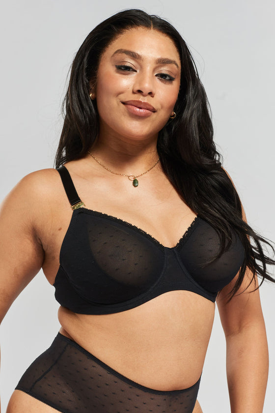 Konara Recycled-Lace Fuller-Cup Underwired Bra - Volcanic Black