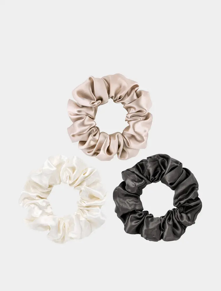 3 Large Silk Scrunchies - Neutrals Silk Works London