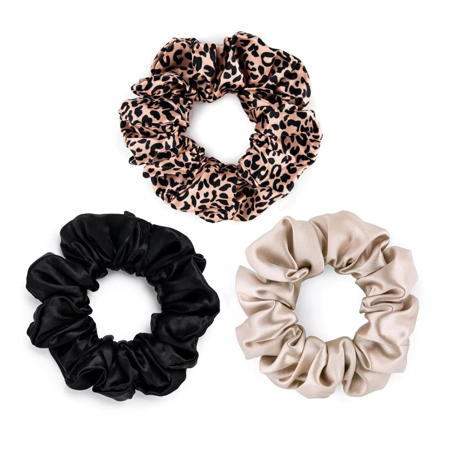 3 Large Silk Scrunchies - Rose Gold Leopard Mixed Set Silk Works London