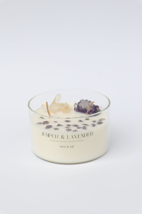 Lavender & Juniper Luxury 2-Wick Crystal Soy Wax Candle 280g NESS & ME