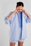 Yew Beach Stripe Ethical-Cotton Pyjama Shirt - Mountain Blue Peachaus