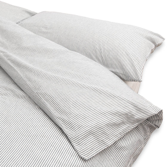 Washed Cotton Duvet Cover | Light Grey Stripe