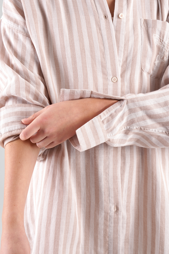 Yew Striped Ethical-Cotton Shirt - Golden Glow Beige