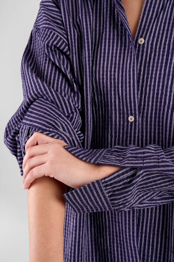 Yew Striped Ethical-Cotton  Shirt - Indigo Blue