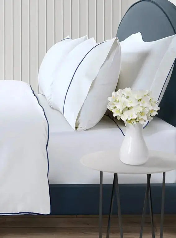 800 Thread Count Egyptian Cotton Duke of Bliss LUXE White Bedding Set - Navy Peony Accent Bedding Envy