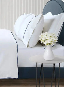  800 Thread Count Egyptian Cotton Duke of Bliss LUXE White Bedding Set - Navy Peony Accent Bedding Envy