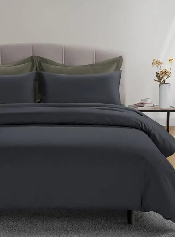 800 Thread Count Grand Splendour LUXE - Graphite Grey with Sage Green Bedding Set Bedding Envy