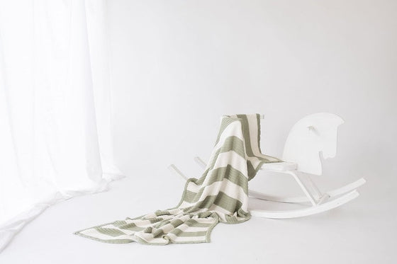 Organic Green/White Ivory Knitted Bamboo Pram Blanket