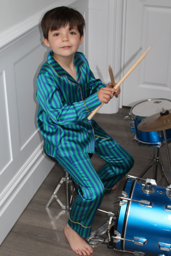 Teddy Rainforest Stripe Boys Silk Pyjama Set