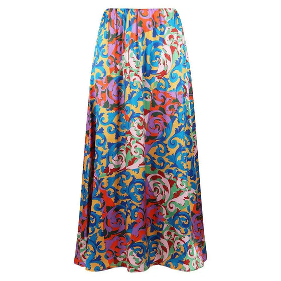 AHB Atelier Women's Liberty Silk Rococo Scrolls Maxi Godet Skirt Coco & Wolf