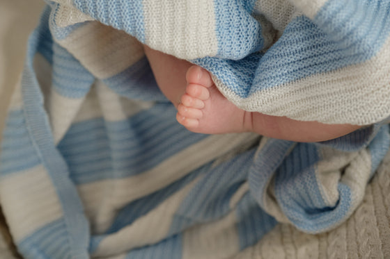 Organic Baby Blue Knitted Bamboo Pram Blanket