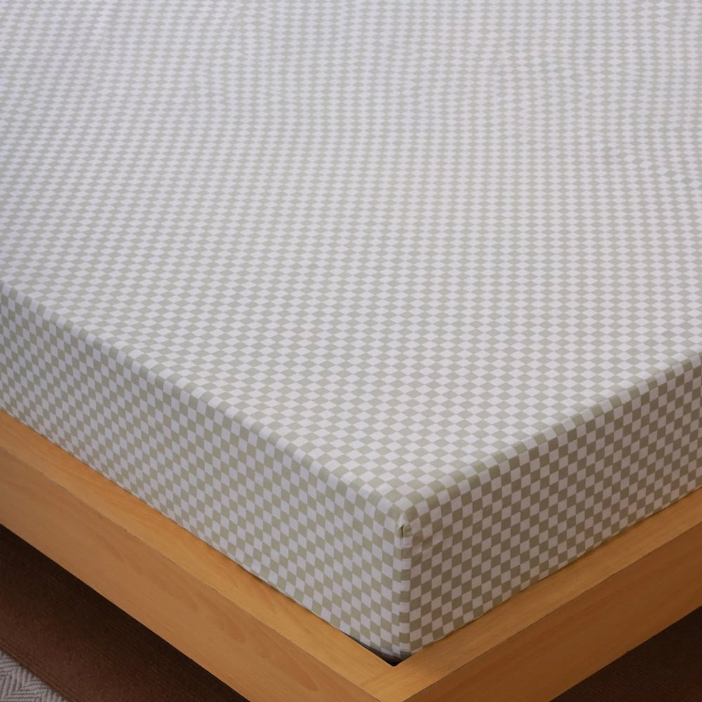 Ackly Bamboo - Sage Checkerboard Fitted Sheet Sheet Story