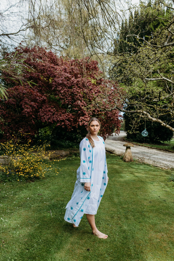 Aisha Teal Embroidered Robe Naree Clothing