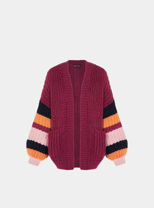  Allie Chunky Stripe Sleeve Cardigan - Berry Cara & The Sky