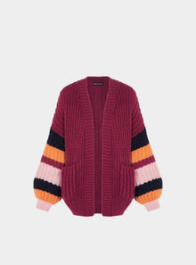  Allie Chunky Stripe Sleeve Cardigan - Berry Cara & The Sky