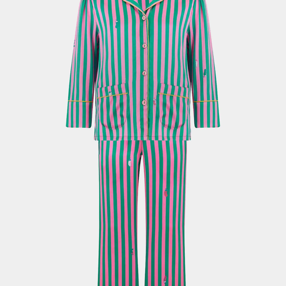 Amelie Flamingo Stripe Girls Silk Pyjama Set Sleepy Wilson