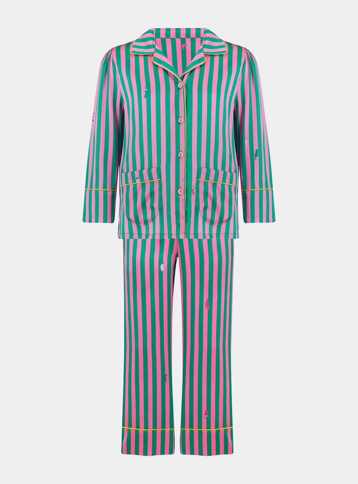 Amelie Flamingo Stripe Girls Silk Pyjama Set Sleepy Wilson