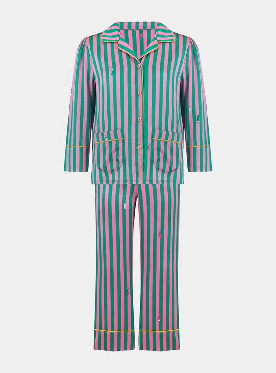 Amelie Flamingo Stripe Girls Silk Pyjama Set Sleepy Wilson