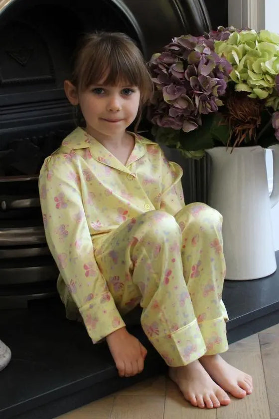 Amelie Lemonade Butterfly Girls Silk Pyjama Set Sleepy Wilson