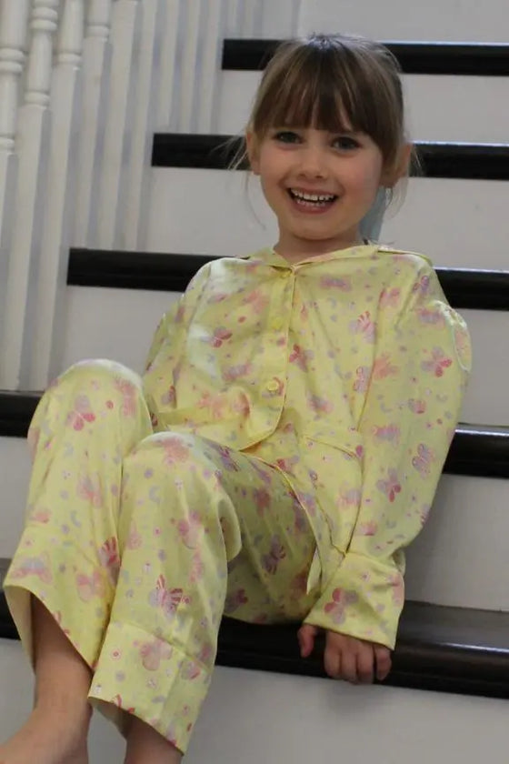 Amelie Lemonade Butterfly Girls Silk Pyjama Set Sleepy Wilson