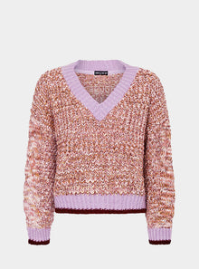  Amy V-Neck Cable Jumper - Rust, Pink & Lilac Cara & The Sky