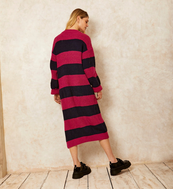 Antonia Chunky Stripe Midi Dress - Navy Cara & The Sky