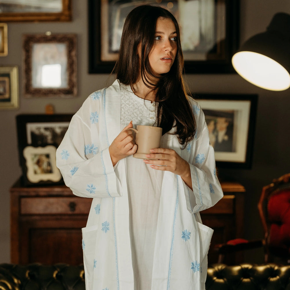 Anushka Blue Embroidered Robe Naree Clothing