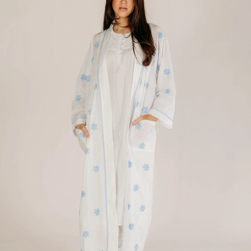 Anushka Blue Embroidered Robe Naree Clothing