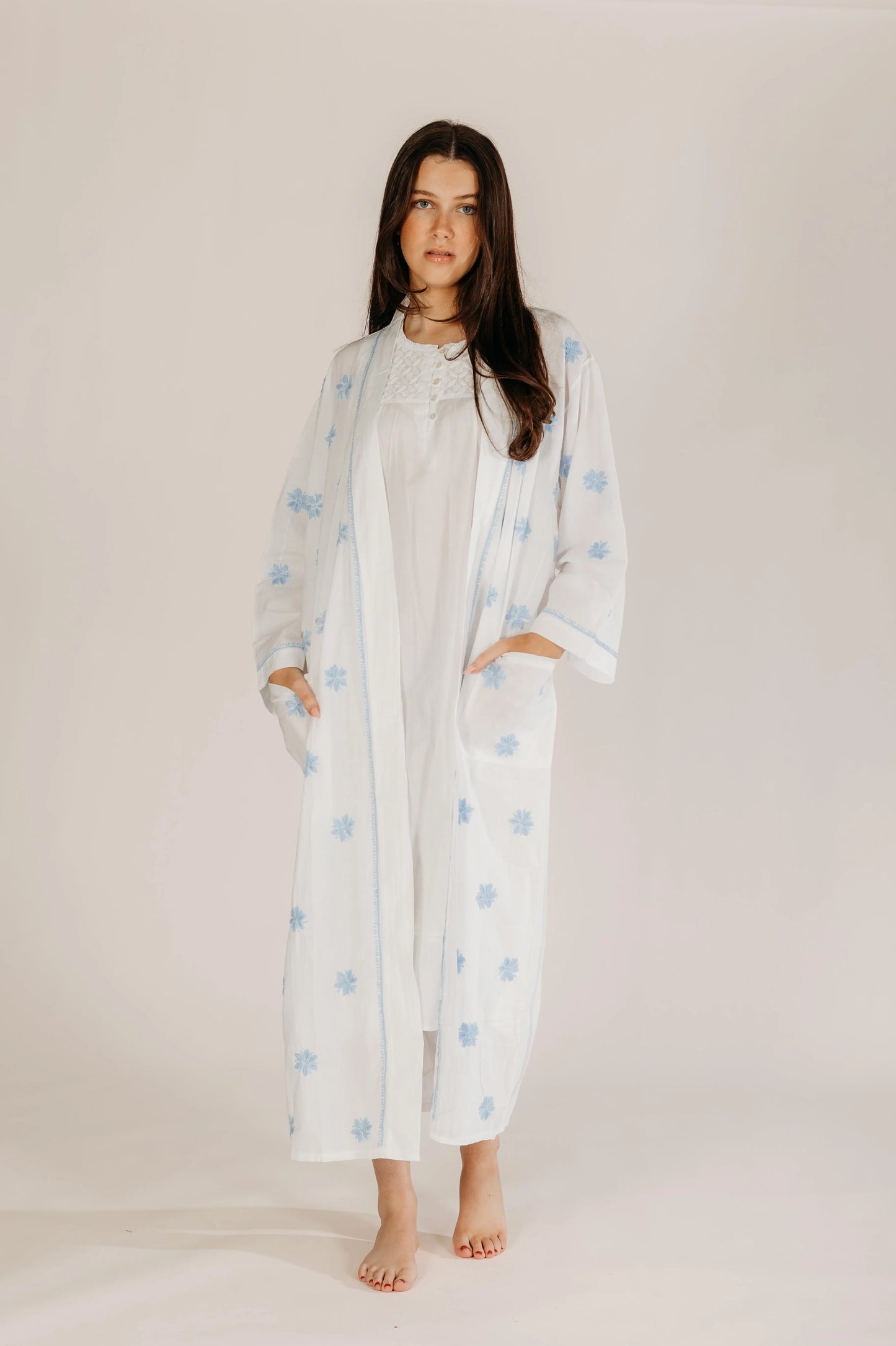 Anushka Blue Embroidered Robe Naree Clothing