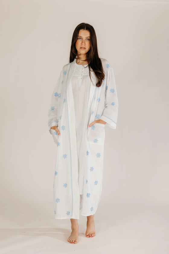 Anushka Blue Embroidered Robe Naree Clothing