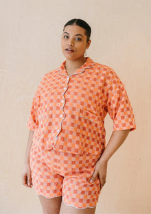  Apricot Checkerboard Cotton Pyjama Short Set TartanBlanketCo