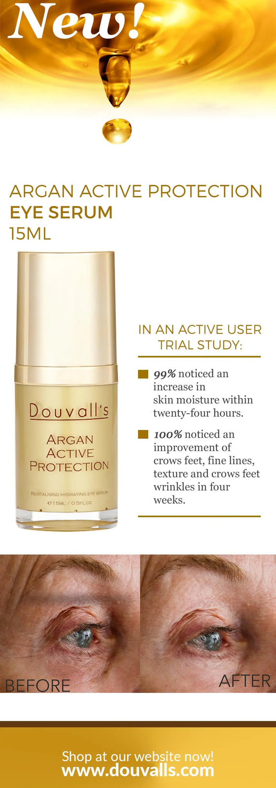 Argan Active Protection Eye Serum 15ml | Revitalising and Hydrating Eye Care Douvalls Beauty