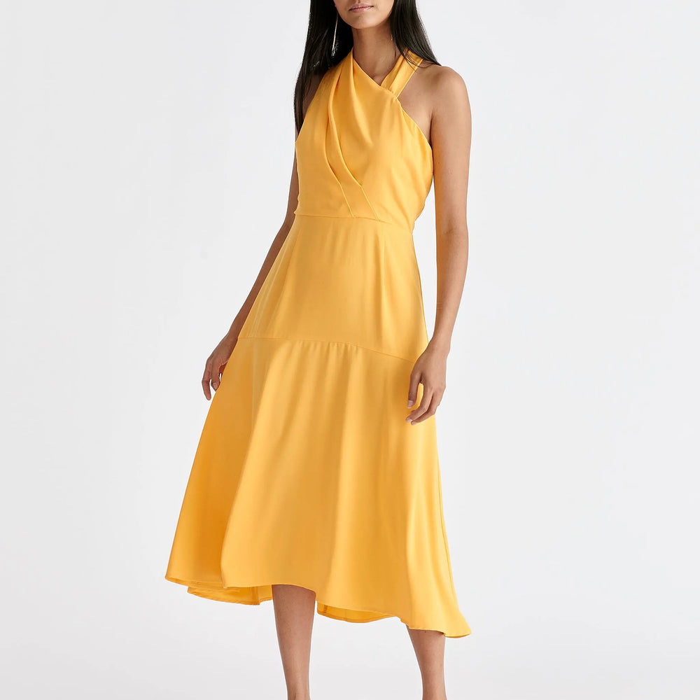 Asymmetric Neck Midi Dress Paisie