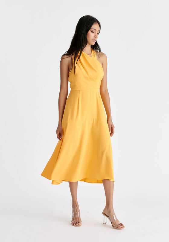 Asymmetric Neck Midi Dress Paisie