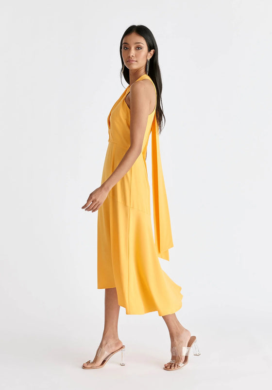 Asymmetric Neck Midi Dress Paisie