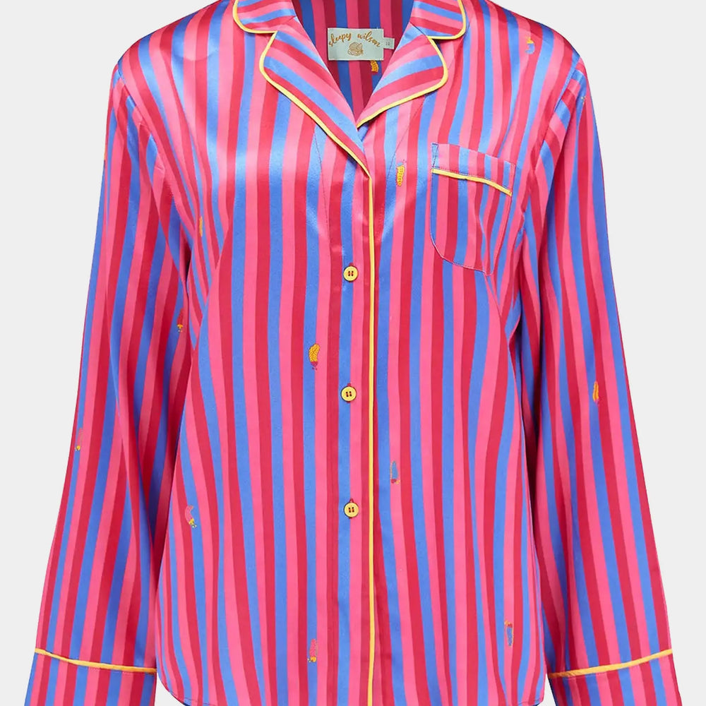 Aurelie Crimson Stripe Silk Shirt Sleepy Wilson