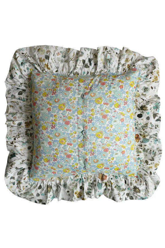 BETSY SAGE & FLORAL EVE Liberty Embroidered Ruffle Cushion Coco & Wolf