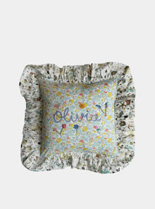  BETSY SAGE & FLORAL EVE Liberty Embroidered Ruffle Cushion Coco & Wolf